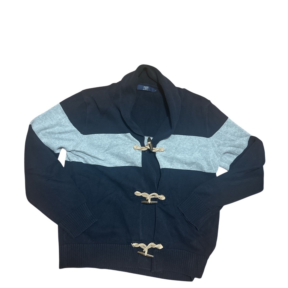 J.Crew Mens Nautical Shawl Collar Toggle Cardigan Navy Gray Stripe Sz L - Picture 4 of 7